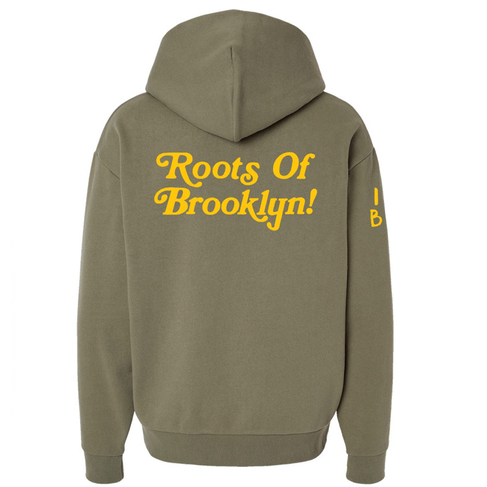 Brooklyn Library Unisex Hoodie Military green with yellow