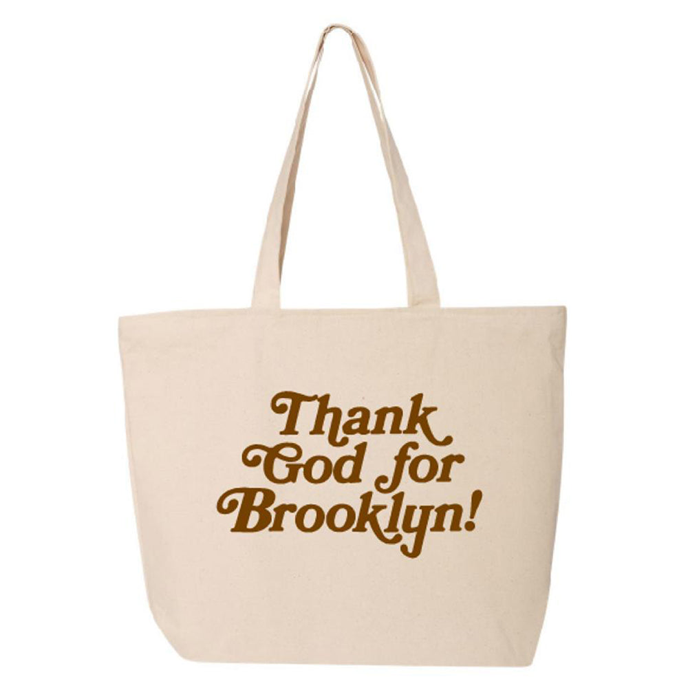 Tan Thank God For Brooklyn Tote Bag w/Zipper